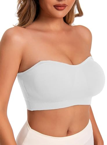 Yutdeng Reggiseni a Fascia Senza Spalline con Imbottiture Rimovibile Bra Top a Tubo per Donna Reggiseni Senza Ferretto Senza Cuciture Elasticizzato Bandeau Bralette,Bianco,XL