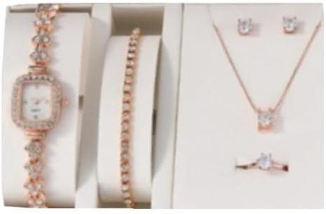 Mr. Gadget's Solutions Gift Set Women's Watch Rose Gold- jewelry Set- Necklace-Ring- Earrings - Bracelet
