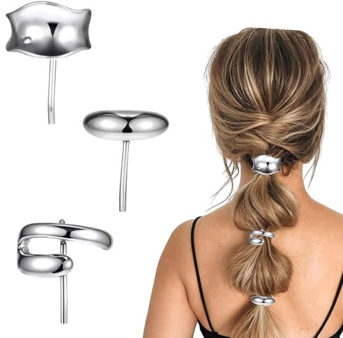 3 puño de metal para el pelo, pasador de plata, horquilla para coleta, manguito de metal, soporte para el cabello punk, para accesorios de cabello finos para mujeres