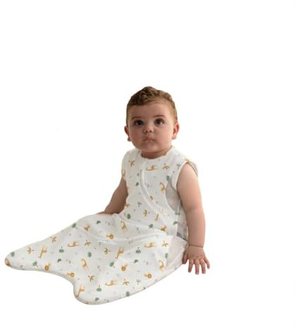 PurFlo Cuddle to Sleep Bag 0.5 Tog, For 3-12 Months, Animal Safari | Breathable Cotton Baby Sleeping Bag, Lightweight Summer Sleep Sack, Adjustable Grow Length & Two-Way Zip, Easy Nappy Changes
