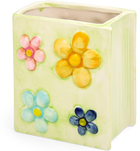 Busnos pennhållare söt bok blomma vas penselhållare blommor skrivbordsdekoration Kawaii present för kvinnor födelsedag pennhållare gul vaser skrivbord pennor arrangör estetisk för flickor