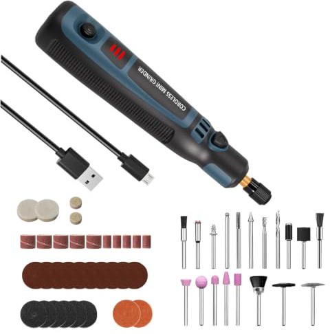 Jaxiyun Outil Rotatif Multifonction Sans Fil, USB Rechargeable Kit d'outils de Gravure Rotatif pour Sculpture/Polissage/Ponçage/Perçage et Bricolage, Stylo Graveur Électrique avec 50 Accessoires