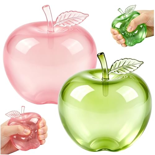2 st leksak äpple, rosa och grön äppelstressleksak, transparent fidgetsqueze leksak, långsamt stigande sensorisk anti-stress leksaks för barn och vuxna, för kontor, skola lugnande