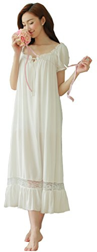 Summer Women Short Sleeve Long White Nightdress Casual Lounge S-XL (Sï¼ˆFor Height 155-160cm))