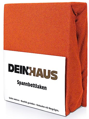 DH DEIN.HAUS Frottee Weiches Spannbetttuch 180 x 200 cm – Baumwolle, mit Gummizug, pflegeleicht, Bettlaken – Farbe: Orange