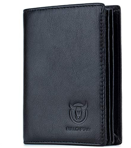 BULLCAPTAIN Large Capacity Genuine Leather Bifold Wallet/Credit Card Holder for Men with 15 Card Slots QB-027 (Black)