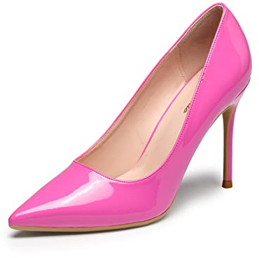 Genshuo Chaussures à talons hauts pour femme à bout pointu 10 cm, Rose (rose vif), 38 EU