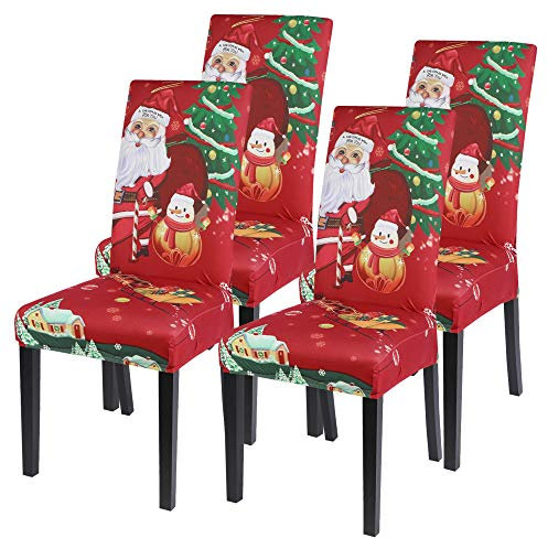 Shujin Universal Stretch Weihnachten 4er/6er Set Stuhlhussen Abnehmbare Stuhlbezug Sitz Stuhl Esszimmer überzug Abdeckungen für Husse Hotel Party Bankett(#1 Rot,4er)