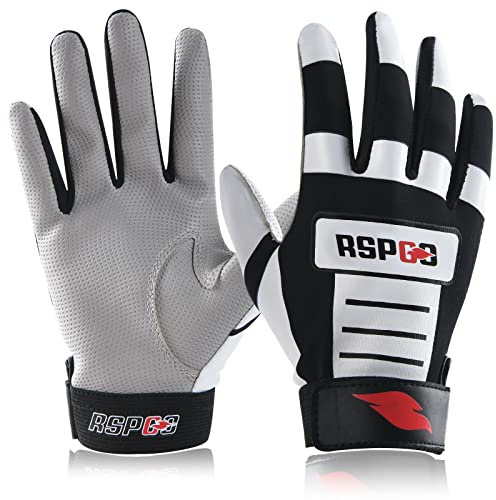 RSPGO Baseball- und Softball-Schlaghandschuhe für Kinder mit super griffiger Passform, klassisches Schwarz, Größe M/L