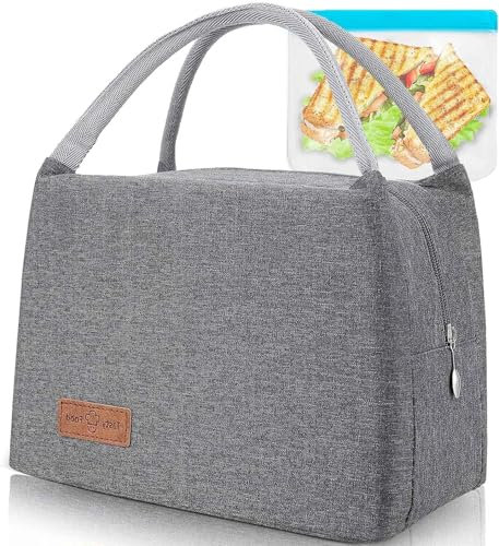 SLOSH Bolsa Porta Alimentos Térmica Comida Trabajo Almuerzo Hombres Niñas Niños Infantil Frio Calor Aislamiento Bolso de Mano Mujeres Aislado Térmico Oficina Yogurt (Gris2)