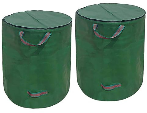 Lot de 2 sacs à déchets de jardin - Avec couvercle - 272 l - Pliable - À monter soi-même - Avec 4 poignées - Fermeture éclair - Étanche - Pour déchets de jardin, feuilles et pelouses