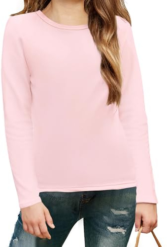 Arshiner Camiseta Térmica para Niñas Jersey de Manga Larga con Cuello Redondo Mono Básico Top Slim Fit Otoño Invierno Sudadera Rosa 11-12 Años