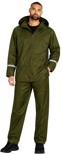 2 Piece Adults Unisex Waterproof Rain Suit Set Jacket Trousers Lightweight S-4XL (OLIVE, 2XL)