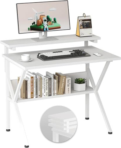 CAIYUN Scrivania piccola scrivania per computer 70 x 48 cm, scrivania piccola con shelf, casa ufficio scrivania per studio, camera da letto, nero, bianco