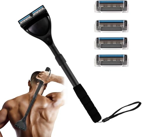 EASACE Rasoio per capelli da uomo 6.0 aggiornato, con lama di sicurezza, rasoio per schiena e corpo, manico lungo 53,3 cm, regolabile, curvo rasoio fai da te