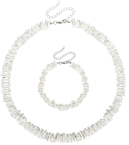 DPKOW Collana e Bracciale in Conchiglia Bianca per Donne e Ragazze, Gioielli Bohémien Hawaiano per la Spiaggia e Viaggi, Set di Gioielli Boho-chic