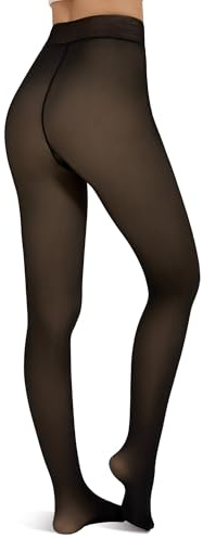 Harlamvar Women's Thermal Sheer Tights Fleece Lined Warm Tights Winter High Waisted Translucent Pantyhose Black