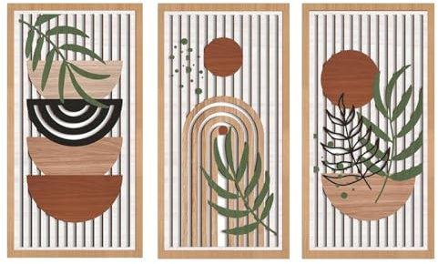 Yixuan 3-Piece Boho Wall Art Set, Lightweight Hollow Geometric Sculpture for Living Room, Bedroom, Hallway, Tropical Laser-Cut Wooden Wall Decor, Nature Inspired Home Decor, Wall Hanging Ornaments