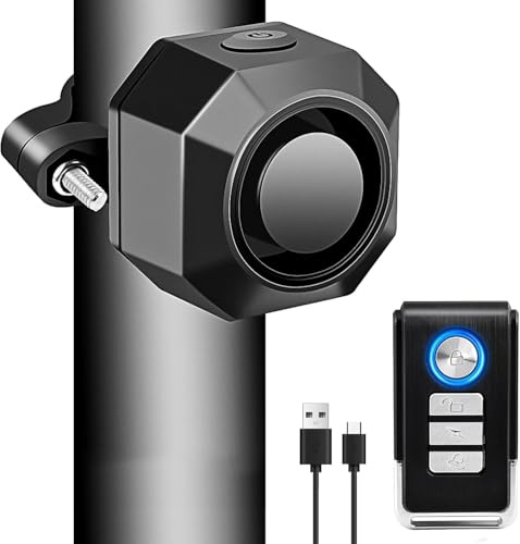 Klastio Bike Alarm with Mount,USB Rechargeable Wireless Anti-Theft Vibration Alarm,110db Volume and Sensitivity Adjustable Sensor Burglar System with Remote for Motorcycle Mobility Scooter Caravan