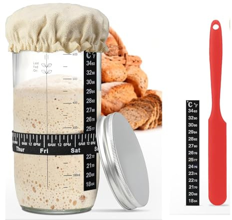 Surdeg startset, 730 ml surdeg startglas, fermenteringsglas, surdeg glas, med spatel och termometer, tygskydd och metalllock, tillbehör till husbakning
