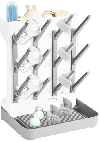 Parsuko Baby Bottle Drying Rack, Removable Vertical Bottle Dryer Rack Holder for Newborn Feeding Essentials, Holds Bottles, Nipples and Accessories, Grey, Large