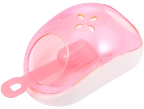 Beaupretty Small Pet Chinchilla Hamster Sand Bath House with Plastic Bathroom Container and Sand Filter Scoop Portable Pink Design for Stress Relief and Fur Cleaning Suitable for Random Color