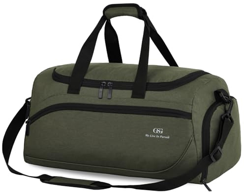 GSG SINCE 1998 Mens Sports Gym Bag with Wet Pocket & Shoe Compartment, 35L Travel Duffle Holdall with Padded Shoulder Strap, Foldable Overnight Bag for Swimming & Fitness