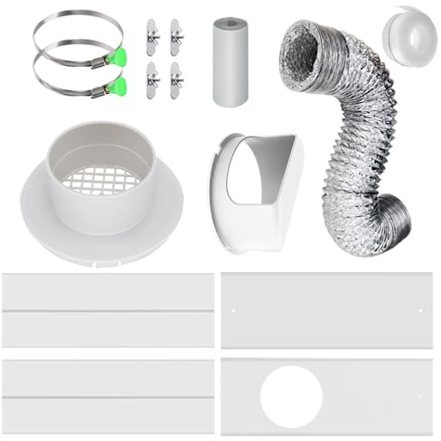 Kit di ventilazione per asciugatrice - Pannello di ventilazione universale per finestra scorrevole, trappola per lanugine interna con connettore per tubo, sistema di scarico completo per asciugatrice
