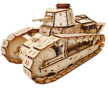 FT-17 Tanque teledirigido 3D de construcción de madera con torre giratoria completa y motor trasero, coleccionable en estilo militar (650 unidades)