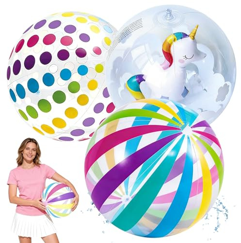Kezidhp Palline per Piscina, Palla Gonfiabile e Palloni Gonfiabili, Set da 3 palloni da spiaggia 16 pollici per piscina, feste estive e giochi d'acqua