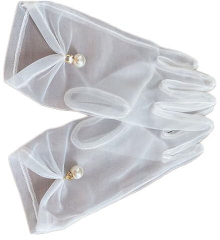 Alipis Guantes de Novia Diseño de Perlas y Pedrería de Gasa para Boda Blancos Accesorios Seguros y Decorativos para Fotografía y Vestido de Novia