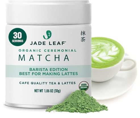 Jade Leaf Matcha Organic Ceremonial Grade Matcha Green Tea Powder - Barista Blend - 100% Pure Japanese First Harvest Green Tea for Lattes from Uji and Kagoshima, 30g / 1.06 Ounce (Pack of 1)