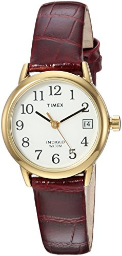 Timex Women's Easy Reader 25mm Watch – Gold-Tone Case White Dial with Burgundy Croco Leather Strap