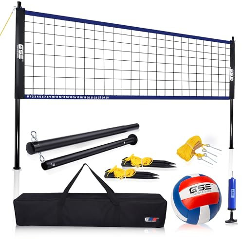 GSE Games & Sports Expert Outdoor Portable Volleyball Set. Including Volleyball Net System, Volleyball Ball with Pump, Boundary Line, and Carrying Bag. Great for Backyards, Parks, Beach, Lawn
