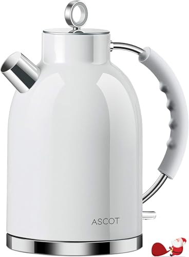 ASCOT Electric Kettle, Stainless Steel Tea Boiler 1.6qt 1500W Retro Tea Heater & Boiling Kettle, Auto Shut-Off and Boil-Dry Protection(White)