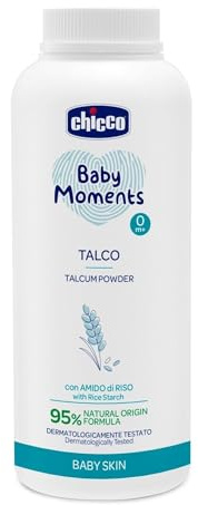 Chicco Baby Moments Baby Talc Powder, Baby Talcum Powder, With Rice Starch, Leaves Skin Dry And Soft, 0m+, 150g