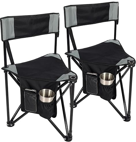 REDCAMP 2 Pack Tripod Camping Chairs Folding Lightweight, Portable 3 Legged Tripod Stool Seat with Backrest, Small Golf Chair Compact for Adults Fishing Hunting, Black