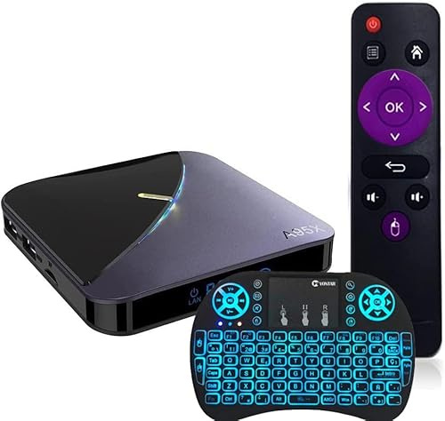 LIROM Android TV Box 11.0, 4GB RAM/64GB ROM 3D Caja De TV De Alta Resolución, 4K HD S905XX CPU TV Boxes, Compatible con 2.4G/5.0Ghz WiFi, BT4.1 Y 100M Ethernet, con Teclado Inalámbrico,4gb+32gb