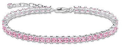 Thomas Sabo Damen Tennisarmband aus Sterling-Silber mit Zirkonia-Steinen in Pink, Länge: 16cm-19cm, A2029-051-9-L19V