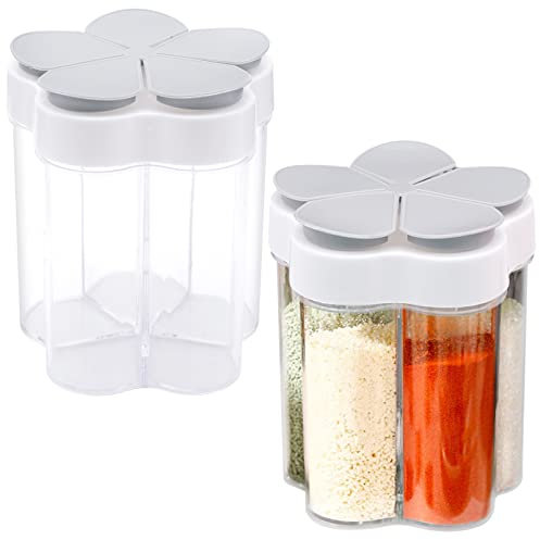 Cisolen 2 Stück Gewürzgläser Kunststoff Gewürzdosen 5 in 1 Gewürzstreuer Gewürzboxen Transparent Gewürzglas Jar für Gewürze Kräuter Salz Pfeffer BBQ Picknick Reisen Camping Küche Pfefferstreuer