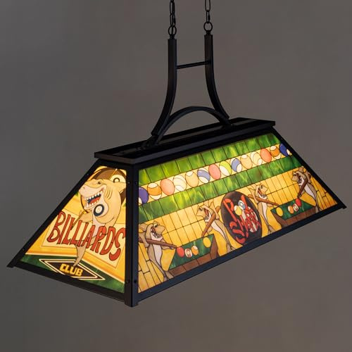 TOCHIC Vintage Pool Table Light, 3-Light Rustic Billiards Chandelier with Tiffany-Style Shark Shade for Game Room, Dining Room, Bar, Kitchen Island, 110 cm x 47.3 cm x 66 cm, Green
