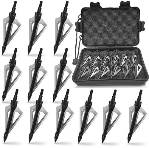 biubiusot Pfeilspitzen 12 Stück Pfeilspitzen 125 Körnern Jagdspitzen 3 Klingen Erwachsene Jagd Pfeile mit Jagdspitzen Box