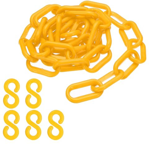 PATIKIL Cadena de Plástico, Cadena de Barrera de Seguridad de 3 Pies para Control de Multitudes, Eslabones de Cadena de Plástico Amarillos de 1/4 de Pulgada (6 mm)