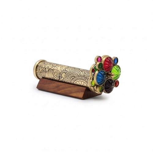 RII - Caleidoscopio de latón Lacado con patrón Floral Grabado Hecho a Mano Que Incluye Dos Ruedas giratorias separadas, Ideas Alguien Especial. (7 x 1.25 Pulgadas)
