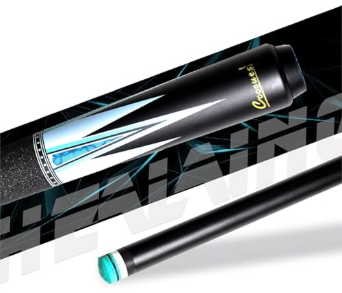 KHEALING Stecca da Biliardo Professionale con Decalcomania in Fibra di Carbonio Nera, Diametro Testa 12,5 mm, 147 cm, per Sale da Biliardo, Sale intrattenimento per Famiglie, Feste (Blue)