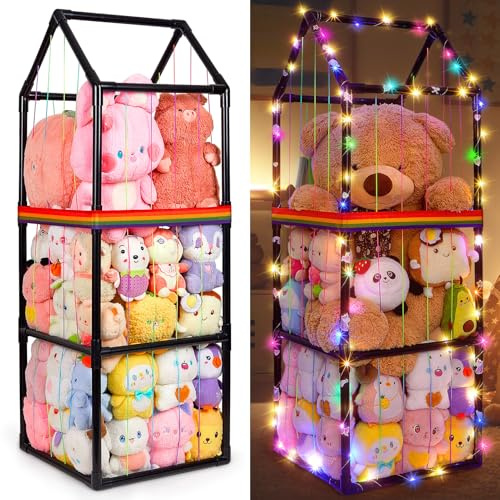 MHJY Soft Toy Storage Stuffed Animals Zoo Storage Cage Large Plush Toys Holder Organiser PVC Cuddly Toy Shelf for Kids Bedroom Nursery Playroom Furniture