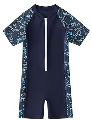 Bañador Niño, Traje de Baño Niño 1 Piezas, Bañador Natacion, Diseño de Tiburón (FR/ES, Edad, 8 años, 9 años, Regular, Azul Oscuro)