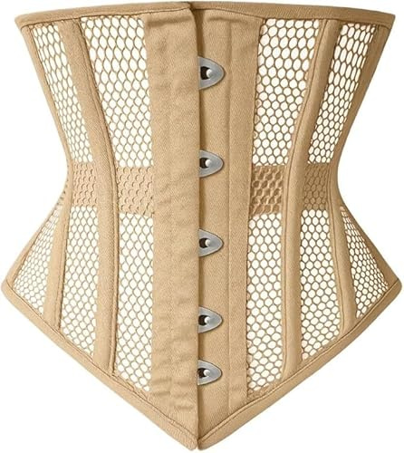 Heavy-Duty Steel Boned Waist Trainer – Women's Underbust Corset for Body Shaping & Tummy Control – Breathable Mesh Waist Shaper for Slimming & Posture Support (Beige, XS)