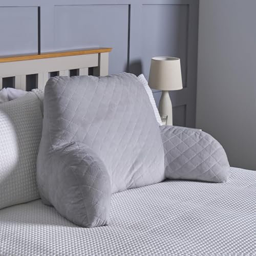 OHS Cuddle Cushion Matte Velvet, Pinsonic Quilted Reading Pillow For Bed Super Soft Cosy Pillow with Arms Backrest Cuddle Pillows For Relaxing & Comfort, Grey - 65x40cm