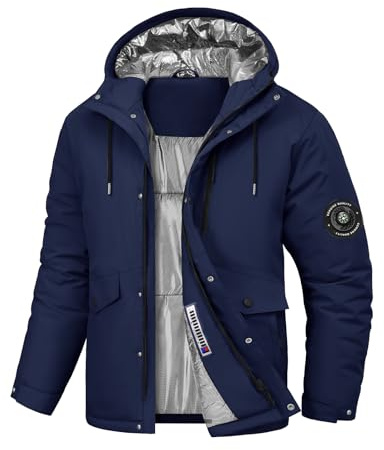 Voqeen Veste de Ski Imperméable Hiver Homme Manteau Chaud avec Capuche Amovible Manteaux Coupe-Vent avec Multi Poches de Randonnée